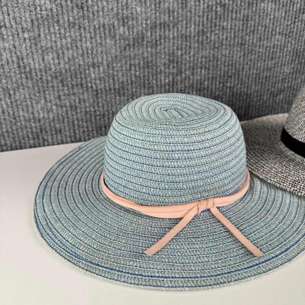 Janie and Jack Toddler Girls Straw Sun Hat Set 2-Pack Black Blue Bow 2T 3‎